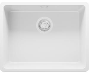PRIMAGRAN Fregadero bajo Encimera Todo Blanco 56x44cm, Cocina 1 Seno + Sifón, Granito al Mueble 60cm - Venecia Easy S068