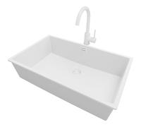 PRIMAGRAN Fregadero bajo Encimera Todo Blanco 76x47cm, Granito 1 Seno + Grifo 32x20cm + Sifón, Cocina al Mueble 80cm - London S490