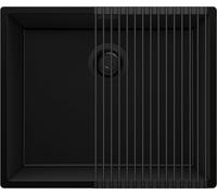 PRIMAGRAN Fregadero bajo Encimera Todo Negro 56x47cm, Cocina 1 Seno + Sifón + Enrollable Escurridor, Granito al mueble 60cm - London S201