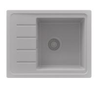 PRIMAGRAN Fregadero Cocina al Mueble 45cm + Kit de desagüe, 55x44cm | Set: Kit de desagüe (sifón, válvula, rebosadero) + Copenhague Easy 1 Seno Granito, Todo Gris