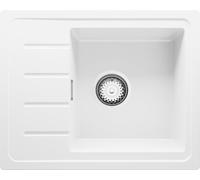 PRIMAGRAN Fregadero Cocina al Mueble 45cm + Kit de desagüe, 55x44cm | Set: Kit de desagüe (sifón, válvula, rebosadero) + Copenhague Easy 1 Seno Granito, Blanco