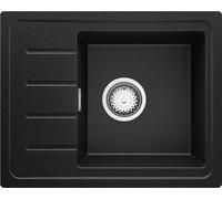 PRIMAGRAN Fregadero Cocina al Mueble 45cm + Kit de desagüe, 55x44cm | Set: Kit de desagüe (sifón, válvula, rebosadero) + Copenhague Easy 1 Seno Granito, Negro