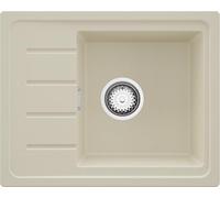 PRIMAGRAN Fregadero Cocina al Mueble 45cm + Kit de desagüe, 55x44cm | Set: Kit de desagüe (sifón, válvula, rebosadero) + Copenhague Easy 1 Seno Granito, Beige