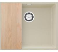 PRIMAGRAN Fregadero Cocina Beige 56x47cm, Granito 1 Seno + Sifón + Tabla de cortar, Sobre encimera al mueble 60cm - London Slim S210