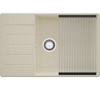 PRIMAGRAN Fregadero Cocina Beige 78x50cm, Granito 1 Seno + Sifón + Enrollable Escurridor, Sobre encimera al mueble 60cm - Copenhague S428