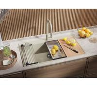 PRIMAGRAN Fregadero Cocina Beige 88x50cm, Granito 1 Seno + Sifón + Tabla de cortar, Sobre encimera al mueble 90cm - Oslo S429