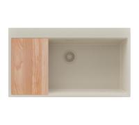 PRIMAGRAN Fregadero Cocina Beige 88x50cm, Granito 1 Seno + Sifón + Tabla de cortar, Sobre encimera al mueble 90cm - Oslo