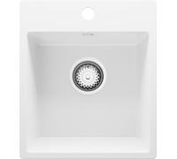 PRIMAGRAN Fregadero Cocina Blanco 38x44cm, Granito 1 Seno + Sifón, Sobre Encimera al Mueble 40cm - Riga Easy S002