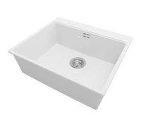 PRIMAGRAN Fregadero Cocina Blanco 58x50cm, Fregadero Granito 1 Seno + Sifón, sobre encimera al mueble 60cm - Oslo