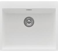 PRIMAGRAN Fregadero Cocina Blanco 58x50cm, Granito 1 Seno + Sifón, Sobre Encimera al Mueble 60cm - Oslo Top S332