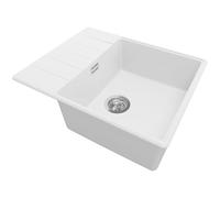 PRIMAGRAN Fregadero Cocina Blanco 62x50cm, Granito 1 Seno + Sifón, Sobre encimera al mueble 50cm - Copenhague