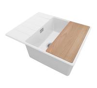 PRIMAGRAN Fregadero Cocina Blanco 62x50cm, Granito 1 Seno + Sifón + Tabla de cortar, Sobre encimera al mueble 50cm - Copenhague