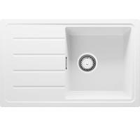 PRIMAGRAN Fregadero Cocina Blanco 70x44cm, Granito 1 Seno + Sifón, Sobre encimera al mueble 45cm - Copenhague Easy S020