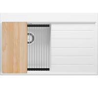 PRIMAGRAN Fregadero Cocina Blanco 78x50cm, Granito 1 Seno + Sifón + Accesorios, Sobre encimera al mueble 45cm - Sydney S206