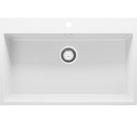 PRIMAGRAN Fregadero Cocina Blanco 78x50cm, Granito 1 Seno + Sifón, Sobre Encimera al Mueble 80cm - Riga S396