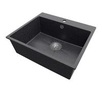 PRIMAGRAN Fregadero Cocina Grafito 58x50cm, Granito 1 Seno + Sifón, Sobre encimera al mueble 60cm - Riga S174