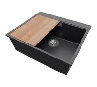 PRIMAGRAN Fregadero Cocina Grafito 58x50cm, Granito 1 Seno + Sifón + Tabla de cortar, Sobre encimera al mueble 60cm - Oslo S286