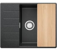PRIMAGRAN Fregadero Cocina Grafito 62x50cm, Granito 1 Seno + Sifón + Tabla de cortar, Sobre encimera al mueble 50cm - Copenhague S072