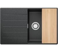 PRIMAGRAN Fregadero Cocina Grafito 78x50cm, Granito 1 Seno + Sifón + Tabla de cortar, Sobre encimera al mueble 50cm - Copenhague S036