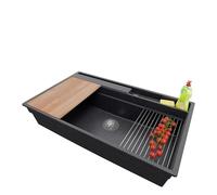 PRIMAGRAN Fregadero Cocina Grafito 88x53cm, Granito 1 Seno + Sifón + Accesorios, Sobre encimera al mueble 90cm - Oslo Pocket S291