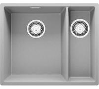 PRIMAGRAN Fregadero Cocina Gris 56x47cm, Granito 1,5 Senos + Sifón, Sobre encimera al mueble 60cm - London Slim Duo S005