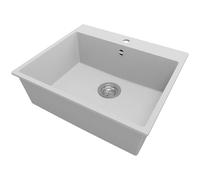 PRIMAGRAN Fregadero Cocina Gris 58x50cm, Granito 1 Seno + Sifón, Sobre encimera al mueble 60cm - Riga S176