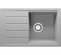 PRIMAGRAN Fregadero Cocina Gris 70x44cm, Granito 1 Seno + Sifón, Sobre encimera al mueble 45cm - Copenhague Easy S023