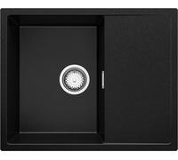 PRIMAGRAN Fregadero Cocina Negro 62x50cm, Granito 1 Seno + Sifón, Sobre encimera al mueble 45cm - Ibiza S001
