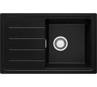 PRIMAGRAN Fregadero Cocina Negro 70x44cm, Granito 1 Seno + Sifón, Sobre encimera al mueble 45cm - Copenhague Easy S019