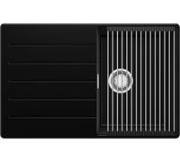 PRIMAGRAN Fregadero Cocina Negro 78x50cm, Granito 1 Seno + Sifón + Enrollable Escurridor, Sobre encimera al mueble 45cm - Copenhague S125