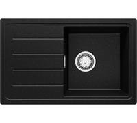 PRIMAGRAN Fregadero Cocina Negro Metallic 70x44cm, Granito 1 Seno + Sifón, Sobre encimera al mueble 45cm - Copenhague Easy S022