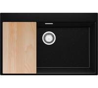 PRIMAGRAN Fregadero Cocina Negro Metallic 78x50cm, Granito 1 Seno + Sifón + Tabla de Cortar, Sobre Encimera al Mueble 80cm - Oslo Top S598