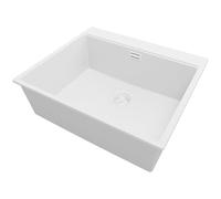 PRIMAGRAN Fregadero Cocina Todo Blanco 58x50cm, Granito 1 Seno + Sifón, Sobre encimera al mueble 60cm - Oslo S258