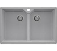 PRIMAGRAN Fregadero Cocina Todo Gris 78x50cm, Granito 2 Senos + Sifón, Sobre Encimera al Mueble 80cm - Madrid Twin S008