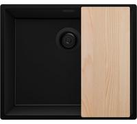 PRIMAGRAN Fregadero Cocina Todo Negro 56x47cm, Granito 1 Seno + Sifón + Tabla de cortar, Sobre encimera al mueble 60cm - London Slim S211