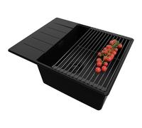 PRIMAGRAN Fregadero Cocina Todo Negro 62x50cm, Granito 1 Seno + Sifón + Enrollable Escurridor, Sobre encimera al mueble 50cm - Copenhague S103