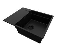 PRIMAGRAN Fregadero Cocina Todo Negro 62x50cm, Granito 1 Seno + Sifón, Sobre encimera al mueble 50cm - San Francisco S055