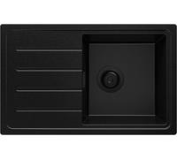 PRIMAGRAN Fregadero Cocina Todo Negro 70x44cm, Granito 1 Seno + Sifón, Sobre encimera al mueble 45cm - Copenhague Easy S025