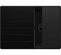 PRIMAGRAN Fregadero Cocina Todo Negro 70x50cm, Granito 1 Seno + Sifón + Tabla de cortar, Sobre encimera al mueble 40cm - Copenhague S368