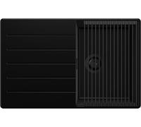 PRIMAGRAN Fregadero Cocina Todo Negro 78x50cm, Granito 1 Seno + Sifón + Enrollable Escurridor, Sobre encimera al mueble 45cm - Copenhague S136