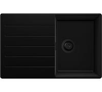 PRIMAGRAN Fregadero Cocina Todo Negro 78x50cm, Granito 1 Seno + Sifón, Sobre encimera al mueble 45cm - Copenhague S113