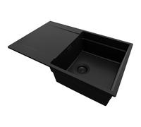 PRIMAGRAN Fregadero Cocina Todo Negro 78x50cm, Granito 1 Seno + Sifón, Sobre encimera al mueble 50cm - San Francisco S007