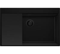 PRIMAGRAN Fregadero Cocina Todo Negro 78x50cm, Granito 1 Seno + Sifón + Tabla de Cortar, Sobre Encimera al Mueble 80cm - Oslo Top S629