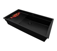 PRIMAGRAN Fregadero Cocina Todo Negro 86x47cm, Granito 1 Seno + Sifón + Enrollable Escurridor, Sobre encimera al mueble 90cm - Prague Slim S327