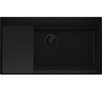 PRIMAGRAN Fregadero Cocina Todo Negro 88x50cm, Granito 1 Seno + Sifón + Tabla de cortar, Sobre encimera al mueble 90cm - Oslo S442