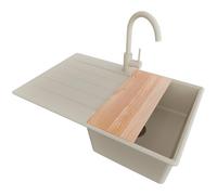 PRIMAGRAN Fregadero Granito Beige 78x50cm, Cocina 1 Seno + Grifo 32x20cm + Sifón + Tabla de cortar, Sobre encimera al mueble 45cm - Copenhague