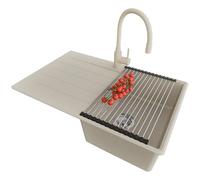 PRIMAGRAN Fregadero Granito Beige 78x50cm, Cocina 1 Seno + Grifo 38x14cm + Sifón + Enrollable Escurridor, Sobre encimera al mueble 45cm - Copenhague