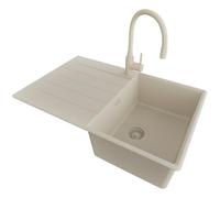 PRIMAGRAN Fregadero Granito Beige 78x50cm, Cocina 1 Seno + Grifo 38x14cm + Sifón, Sobre encimera al mueble 45cm - Copenhague