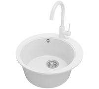 PRIMAGRAN Fregadero Granito Blanco 50x50cm, Cocina 1 Seno + Grifo 32x20cm + Sifón, Sobre Encimera al Mueble 45cm - Pisa Top S011