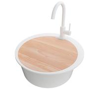 PRIMAGRAN Fregadero Granito Circular Blanco 53x53cm, Cocina 1 Seno + Grifo 32x20cm + Sifón + Tabla de cortar, Sobre encimera al mueble 50cm - Pisa Max S029